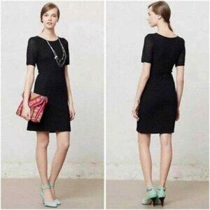 Anthropologie Womens‎ Maeve Seersucker Shift Short Sleeve Black Dress Med…